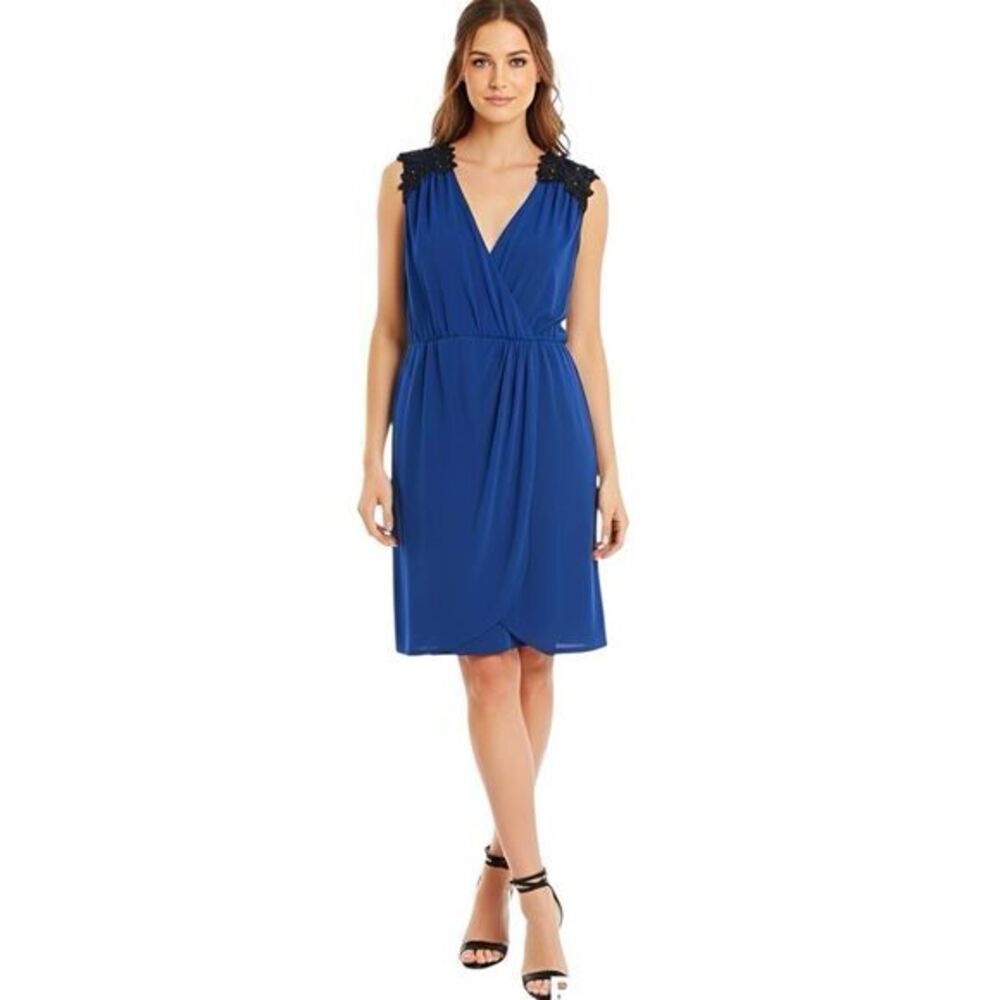 Laundry Size 8 Dress by Shelli Segal  Blue Black Shift Stretch Womens Sleeveless